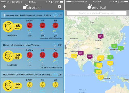 Kiểm tra độ ô nhiễm không khí bằng ứng dụng điện thoại