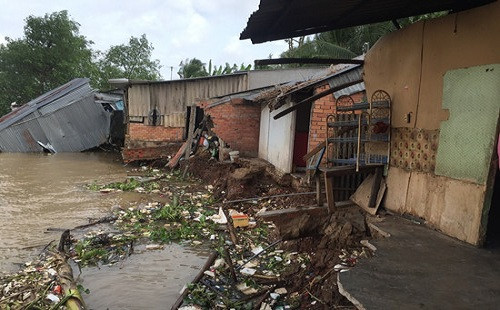 Vĩnh Long: Sạt lở dữ dội ở sông Hậu, nhiều căn nhà bị cuốn trôi