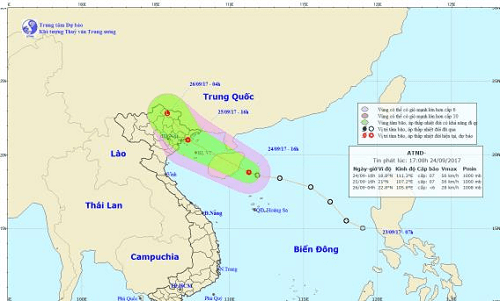 Áp thấp nhiệt đới di chuyển nhanh cách bờ biển Quảng Ninh – Hải Phòng 500km