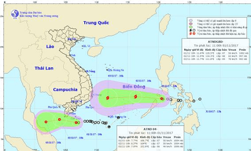 Bão “sóng đôi” với áp thấp nhiệt đới hướng vào Biển Đông