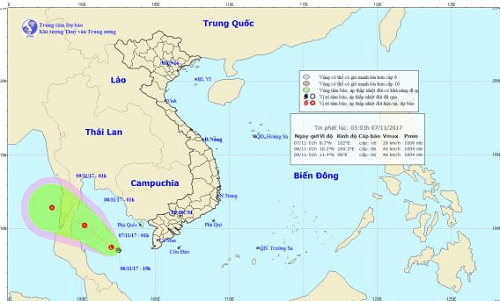 Vùng áp thấp trên Vịnh Thái Lan có khả năng mạnh lên thành áp thấp nhiệt đới