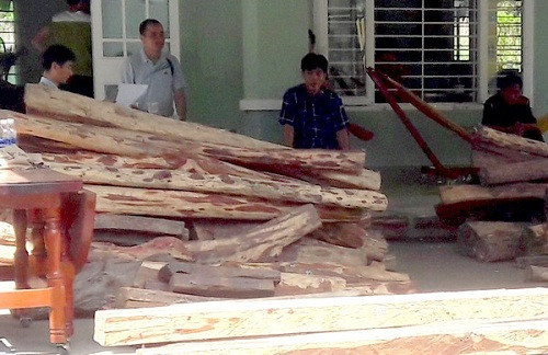 Bắt giữ hai xe khách chở gỗ lậu nhập cảnh vào Việt Nam