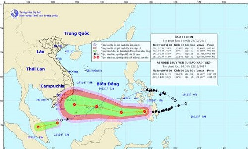 Tin mới nhất về bão Tembin gần Biển Đông và áp thấp nhiệt đới cách Côn Đảo khoảng 370km