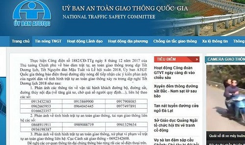 Đường dây nóng về trật tự an toàn giao thông dịp Tết Dương lịch 2018