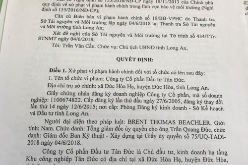Doanh nghiệp bị phạt gần 2 tỉ đồng vì gây ô nhiễm môi trường