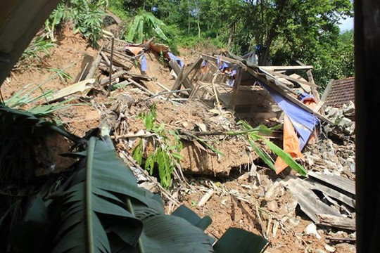Sạt lở núi diện rộng, nhiều nhà dân hư hỏng nặng tại Nghệ An