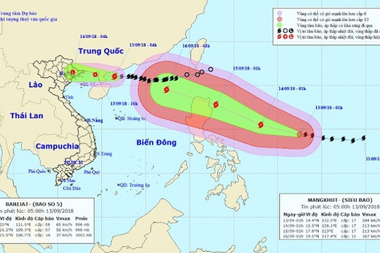 Tâm bão Mangkhut có thể đi xuyên qua sát Hà Nội