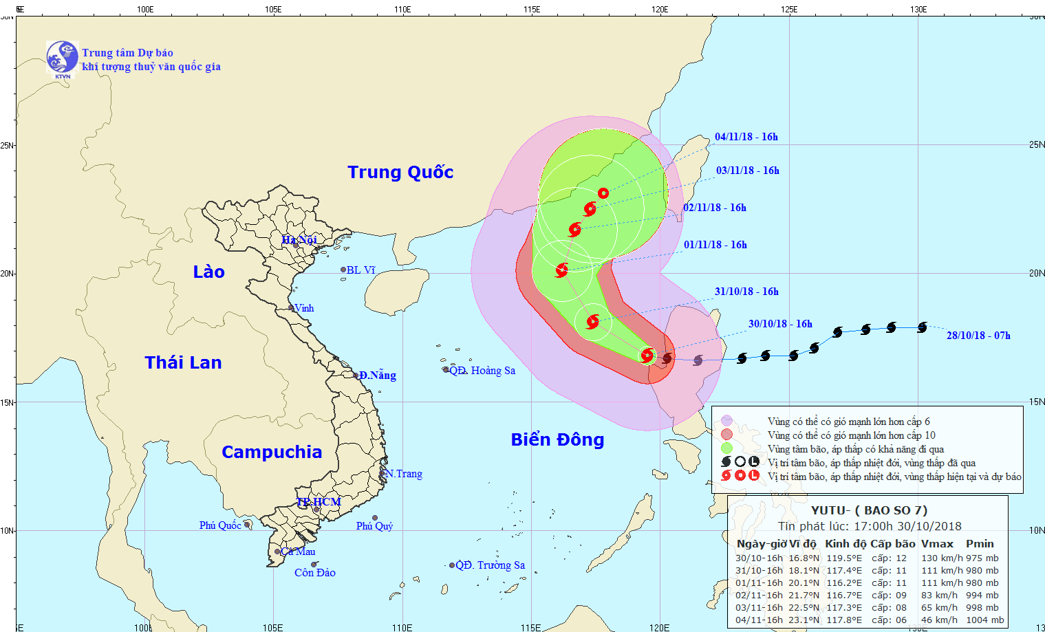 Xuất hiện bão số 7 trên biển Đông
