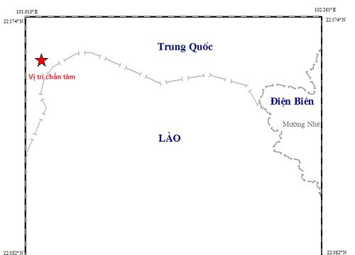 Động đất 3 độ richter cách ranh giới huyện Mường Nhé 50km