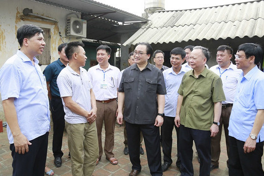 Bí thư Thành ủy Hà Nội kiểm tra công tác phòng chống dịch tả lợn châu Phi tại huyện Quốc Oai