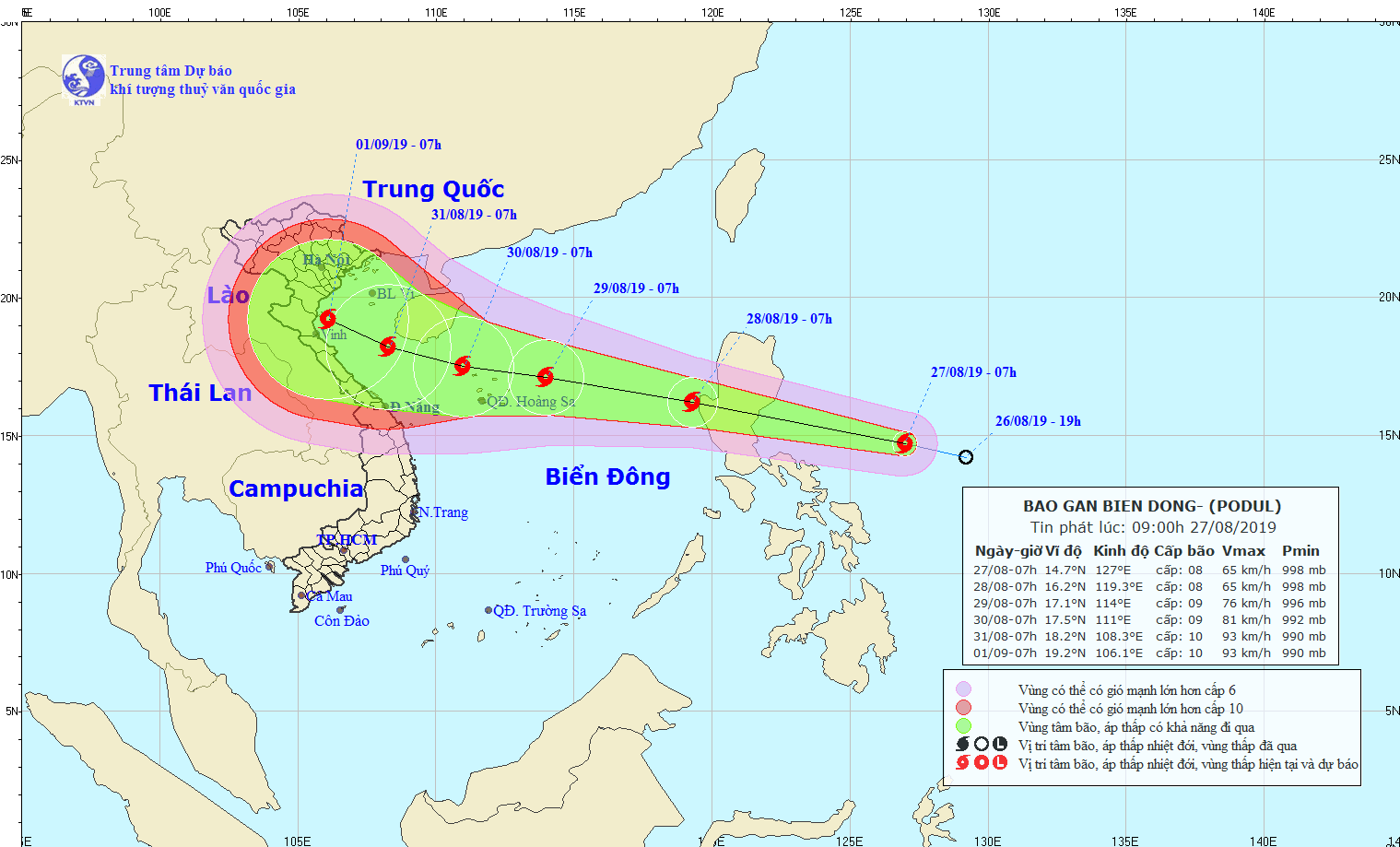 Sáng ngày 27/8: Xuất hiện cơn bão gần biển Đông