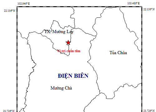 Điện Biên: Động đất 2,6 độ richter tại thị xã Mường Lay
