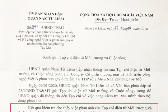 Nam Từ Liêm (Hà Nội) – Bài 3: Xử phạt 120 triệu đồng đối với Công ty Việt Á vì vi phạm Luật bảo vệ môi trường