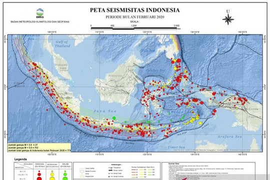Indonesia có 779 trận động đất chỉ trong tháng 2