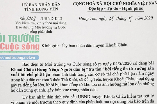 Hưng Yên – Bài 2: UBND tỉnh yêu cầu UBND huyện Khoái Châu kiểm tra, xử lý vi phạm môi trường mà báo chí thông tin