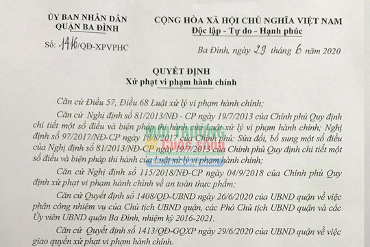 Ba Đình (Hà Nội) – Bài 2: Xử phạt Nhà hàng Lẩu Thái Little 12,5 triệu đồng vì không có giấy chứng nhận VSATTP