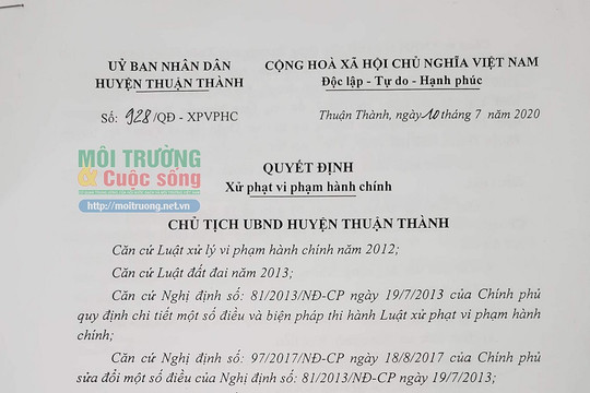Thuận Thành (Bắc Ninh) – Bài 6: Xử phạt công ty Farina và công ty Xuân Trình gần 50 triệu đồng vì vi phạm Luật bảo vệ môi trường và đất đai