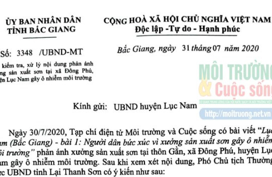 Bắc Giang – Bài 2: UBND tỉnh giao UBND huyện Lục Nam kiểm tra, xử lý xưởng sản xuất sơn gây ô nhiễm môi trường