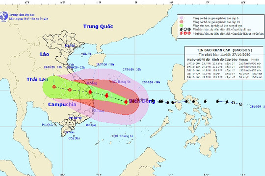 Trưa ngày 28/10, bão số 9 giật cấp 15 đổ bộ vào Quảng Nam đến Bình Định
