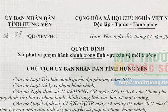 Văn Lâm (Hưng Yên): Xử phạt gần 130 triệu đồng đối với trại lợn của ông Nguyễn Đình Tung xả thải gây ô nhiễm môi trường