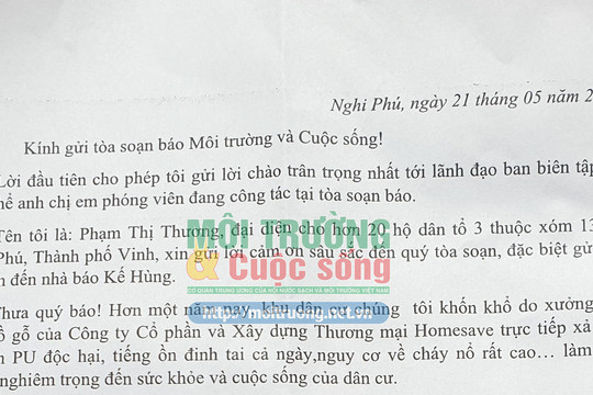 Nghệ An: Người dân xóm 13, xã Nghi Phú, TP. Vinh gửi thư cảm ơn Tạp chí điện tử Môi trường và Cuộc sống