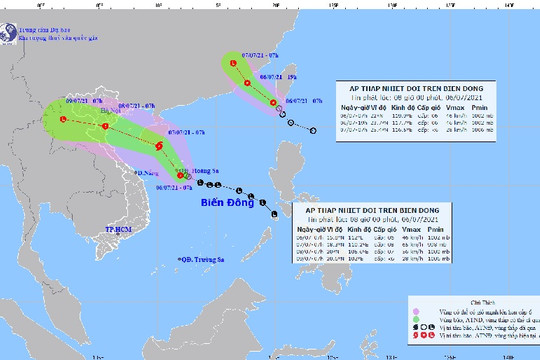 Hai áp thấp nhiệt đới cùng hoạt động trên Biển Đông
