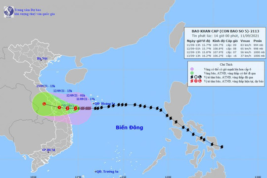 Tối nay bão Conson sẽ nằm ngay trên vùng biển từ Quảng Trị đến Quảng Ngãi