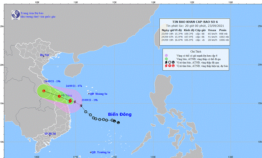 Đêm nay bão số 6 đi vào Thừa Thiên – Huế đến Quảng Ngãi