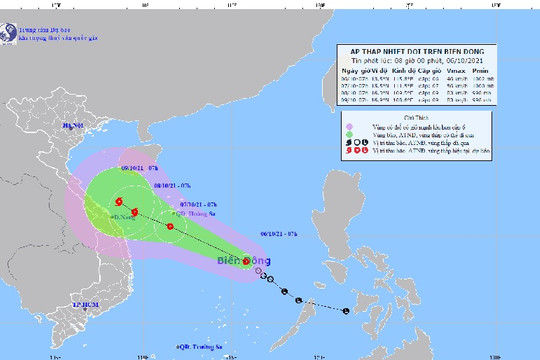 Áp thấp nhiệt đới giật cấp 8 di chuyển nhanh áp sát quần đảo Hoàng Sa