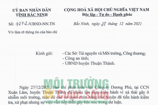 Thuận Thành (Bắc Ninh) – Bài 2: UBND tỉnh chỉ đạo vào cuộc kiểm tra thực tế tại CCN Xuân Lâm và Công ty Dương Phú sau khi báo chí phản ánh