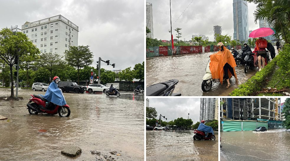 Mưa lớn kéo dài, nhiều tuyến phố Hà Nội chìm sâu trong biển nước 