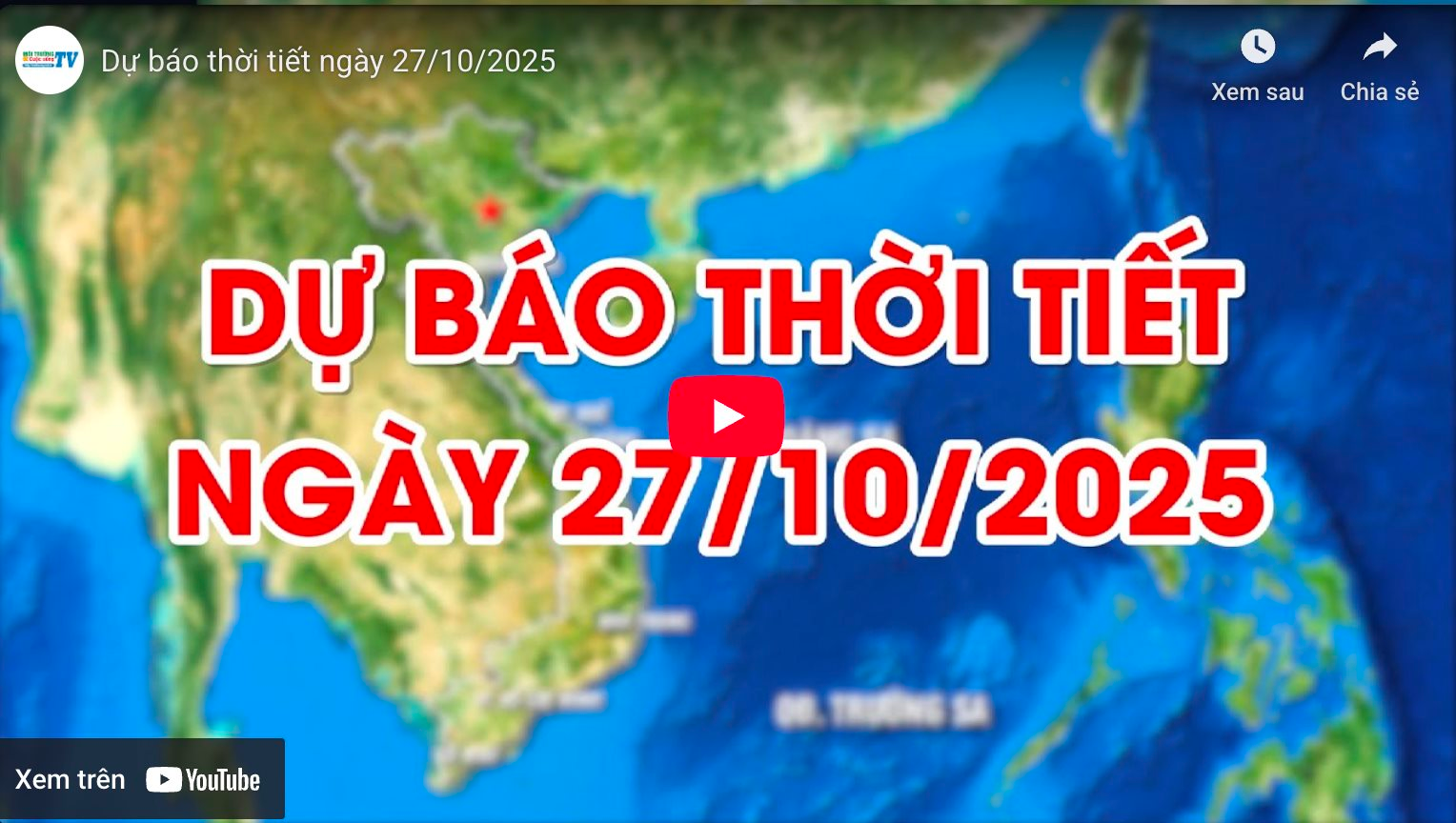 Dự báo thời tiết ngày 27/10/2025: Nhiều mây, có mưa vài nơi