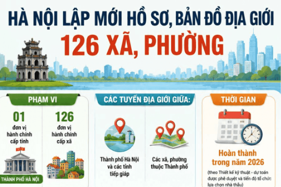 [Infographic] Hà Nội lập mới hồ sơ, bản đồ địa giới 126 xã, phường sau sắp xếp 