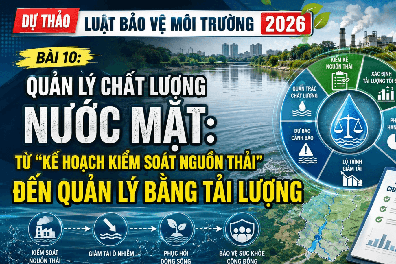 Dự thảo Luật Bảo vệ môi trường 2026 - Bài 10: Quản lý chất lượng nước mặt: Từ “kế hoạch kiểm soát nguồn thải” đến quản lý bằng tải lượng 