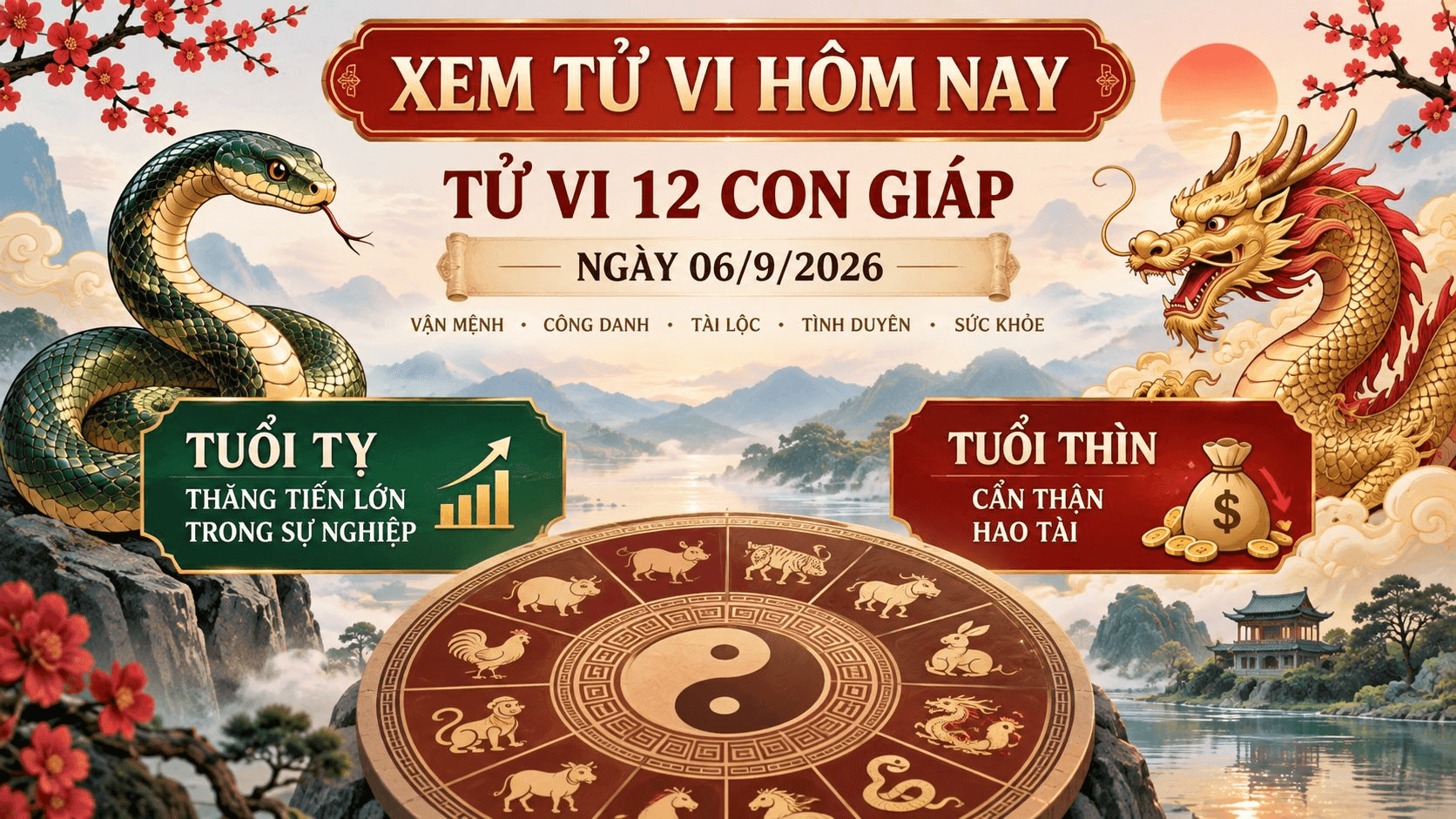 Xem tử vi hôm nay, tử vi 12 con giáp ngày 06/9/2026: Tuổi Tỵ thăng tiến lớn trong sự nghiệp, Tuổi Thìn cẩn thận hao tài