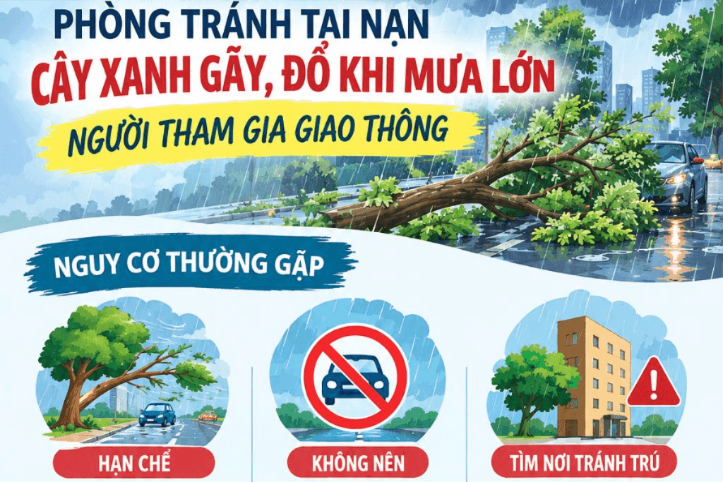 [Infographic] Phòng tránh tai nạn cây xanh gãy, đổ khi mưa lớn 