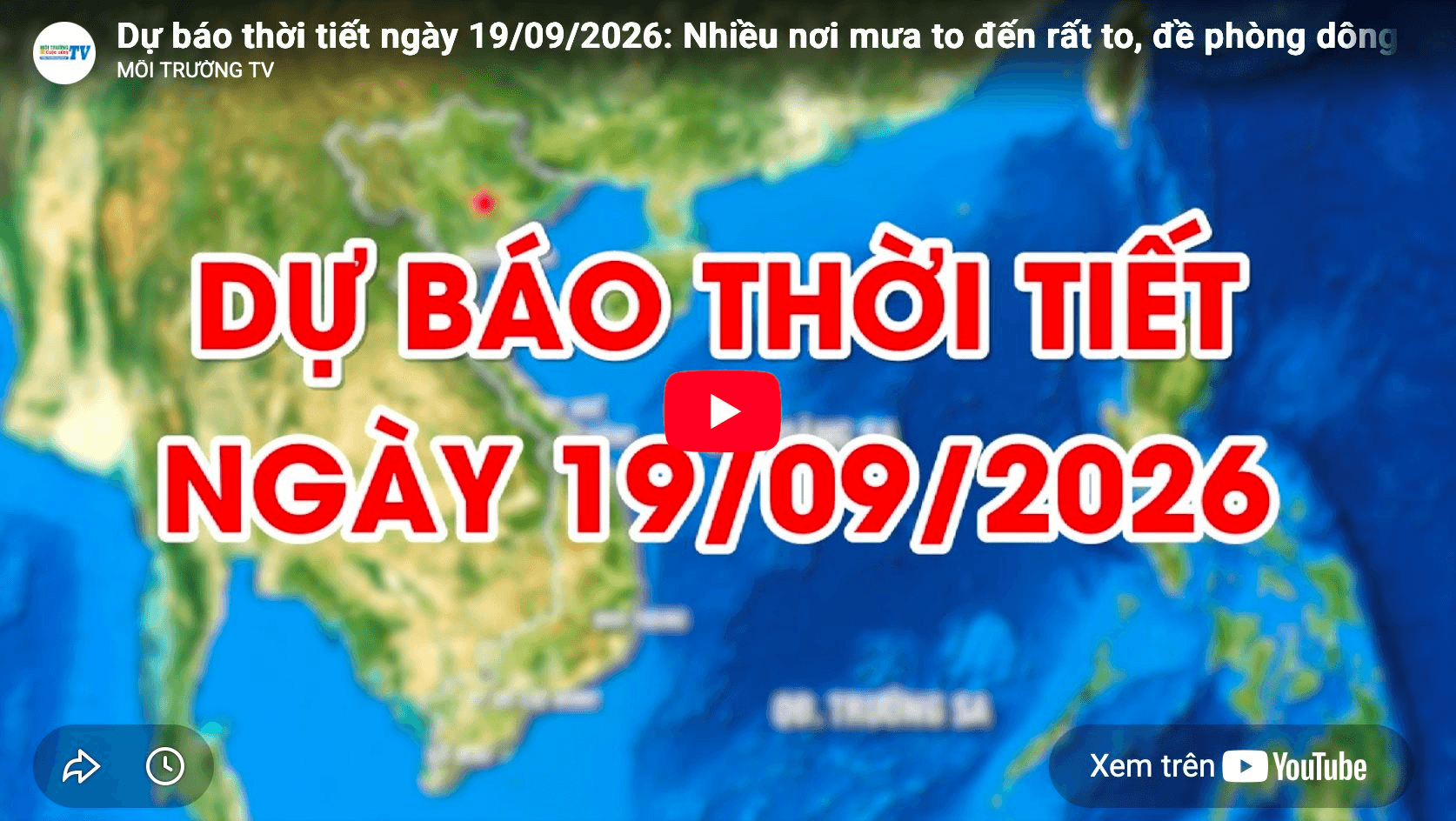 Dự báo thời tiết ngày 19/9/2026: Nhiều mây, có lúc mưa rào và dông 