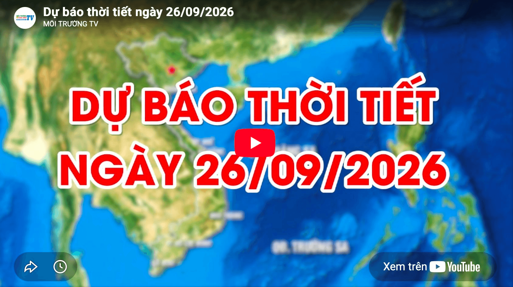 Dự báo thời tiết ngày 26/9/2026: Hà Nội ngày nắng, Trung Bộ và Nam Bộ còn mưa dông