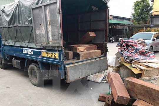 Cảnh sát giao thông Hà Nội bắt vụ vận chuyển gần 1 tấn gỗ hương lậu