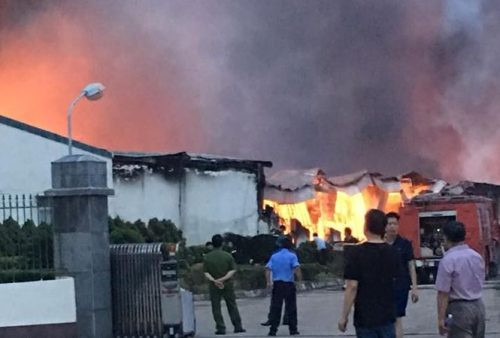 Nhà xưởng tại khu công nghiệp Thụy Vân bốc cháy dữ dội trong đêm