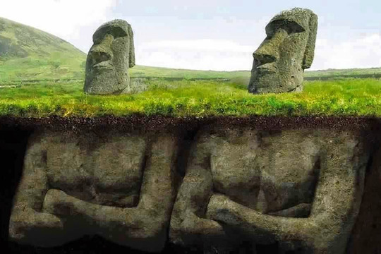 Tượng đá “moai” trên đảo Phục Sinh gần nguồn nước ngọt