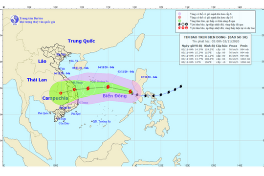 [Infographics] Đường đi của cơn bão số 10 trên Biển Đông