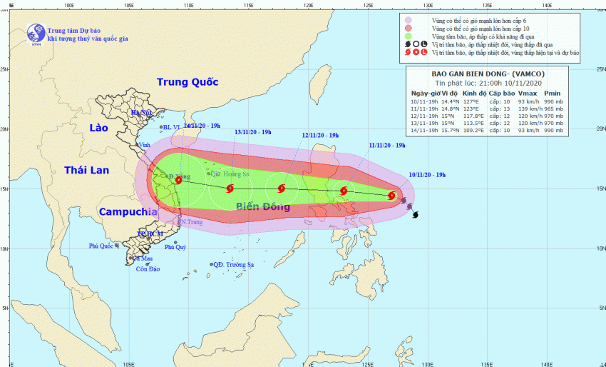 [Infographics] Đường đi của bão số 13 trên Biển Đông