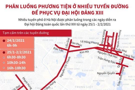 [Infographics] Phân luồng phương tiện ở nhiều tuyến đường để phục vụ Đại hội Đảng XIII