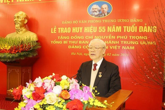 Toàn văn bài phát biểu của đồng chí Tổng Bí thư Nguyễn Phú Trọng tại Lễ nhận Huy hiệu 55 năm tuổi Đảng