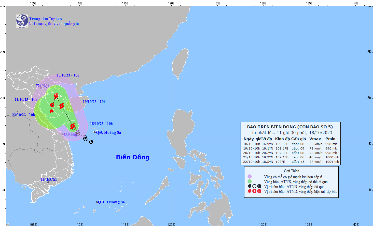 Áp thấp nhiệt đới mạnh lên thành bão số 5, trên vùng biển từ Quảng Trị đến Đà Nẵng