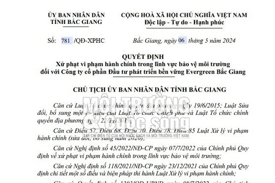 Bắc Giang - Bài 3: Công ty Evergreen Bắc Giang bị xử phạt 320 triệu đồng sau khi Tạp chí Môi trường và Cuộc sống thông tin