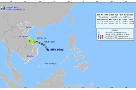 Áp thấp nhiệt đới vào vùng biển Quảng Trị đến Quảng Nam, nhiều nơi mưa to