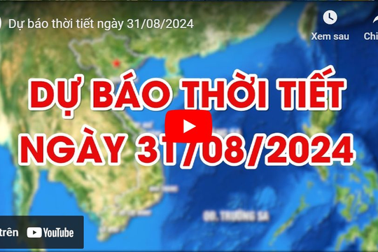 Dự báo thời tiết ngày 31/08/2024: mưa rào và dông vài nơi