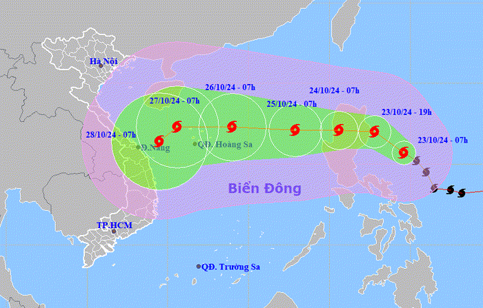 Bão Trà Mi đang di chuyển nhanh theo hướng Tây Tây Bắc, tiến vào khu vực Bắc Biển Đông